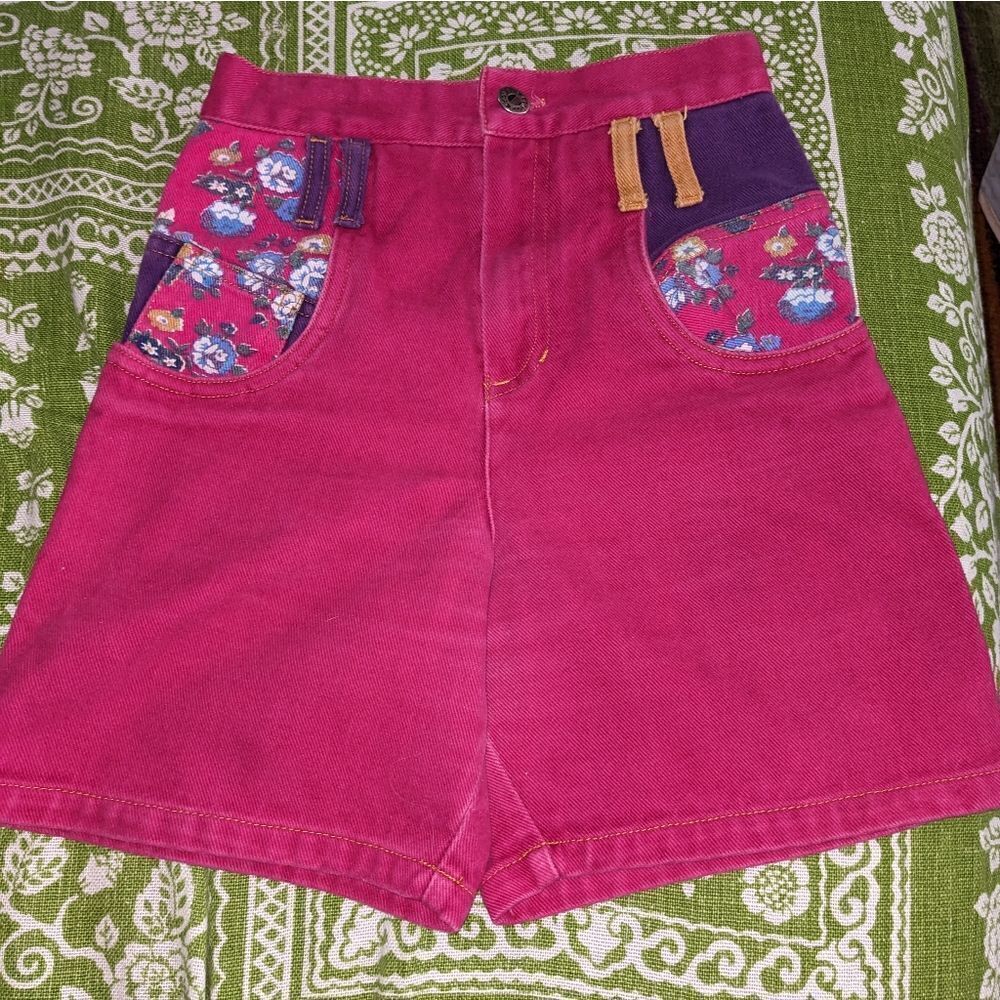 Bonjour vintage‎ hot pink patchwork denim shorts size 8